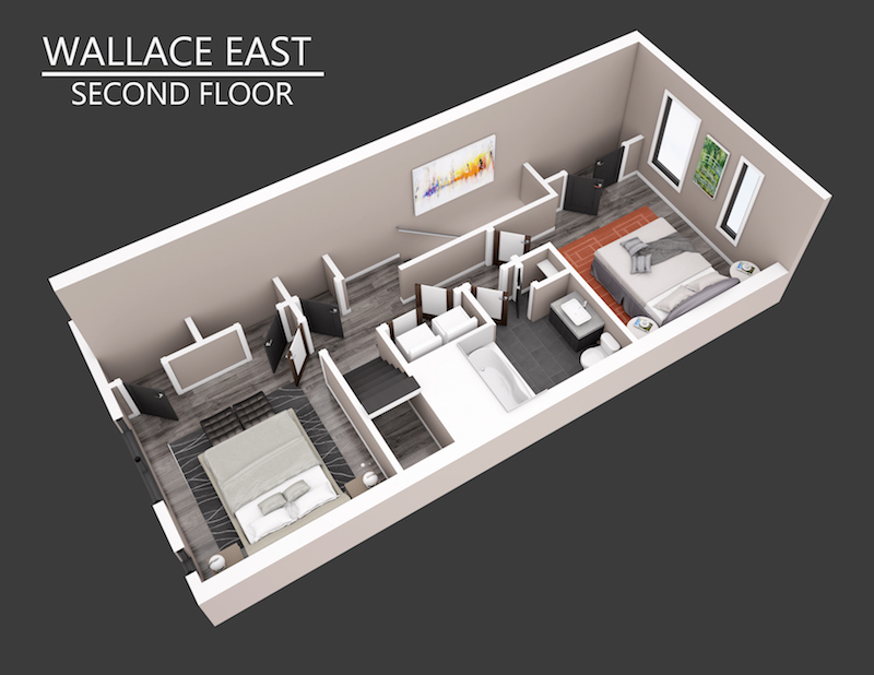 3D visual of Wallace East second floor